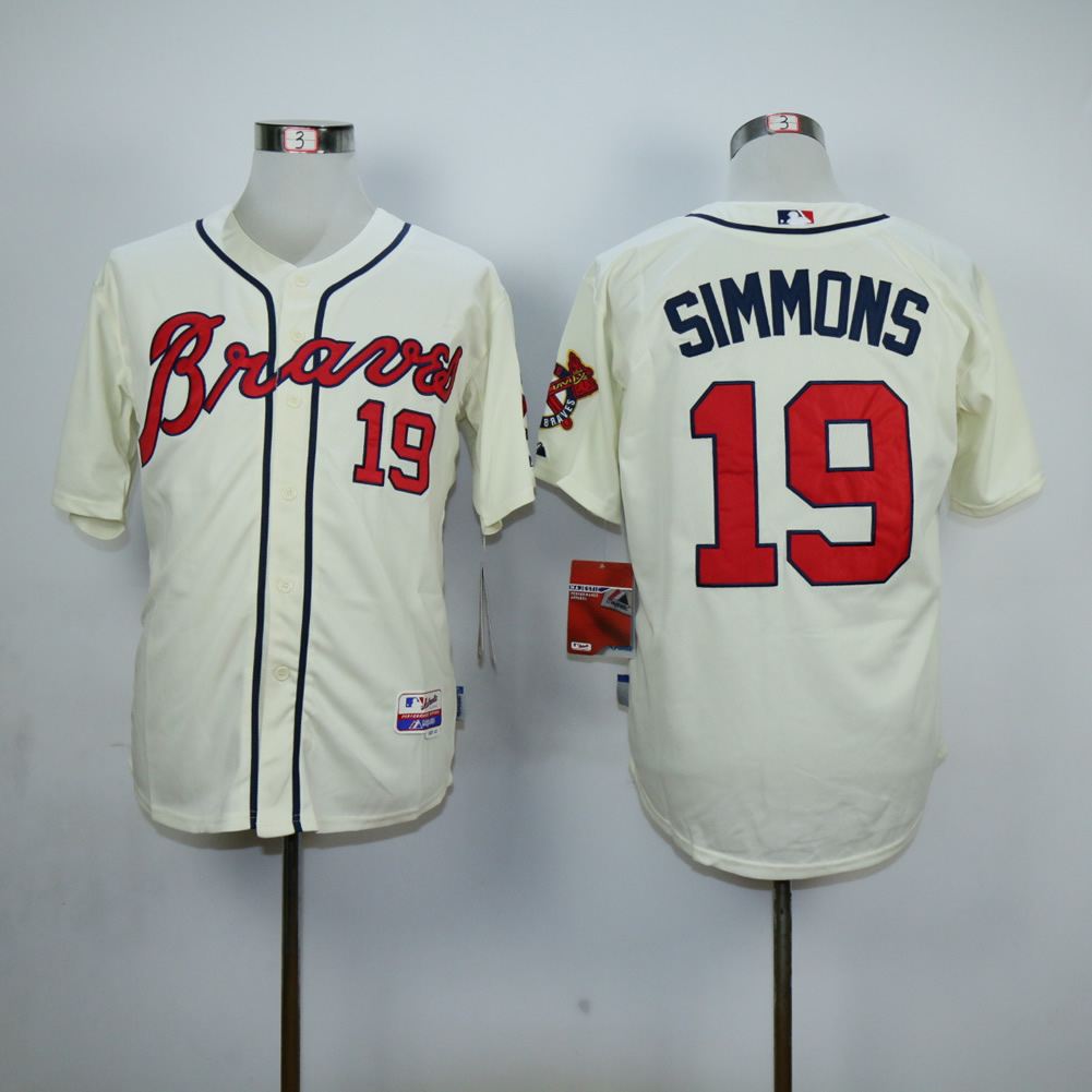 Men Atlanta Braves 19 Simmons Cream MLB Jerseys